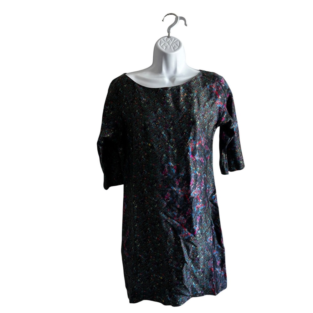 Erdem Silk Shift Dress US 4 Multicolor Abstract Galaxy Print 3/4 Sleeve Lined